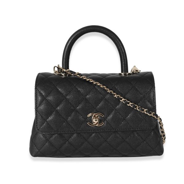 132308 fv Chanel 22A Black Caviar Small Coco Top Handle Flap Bag