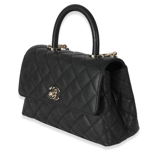 132308 sv Chanel 22A Black Caviar Small Coco Top Handle Flap Bag