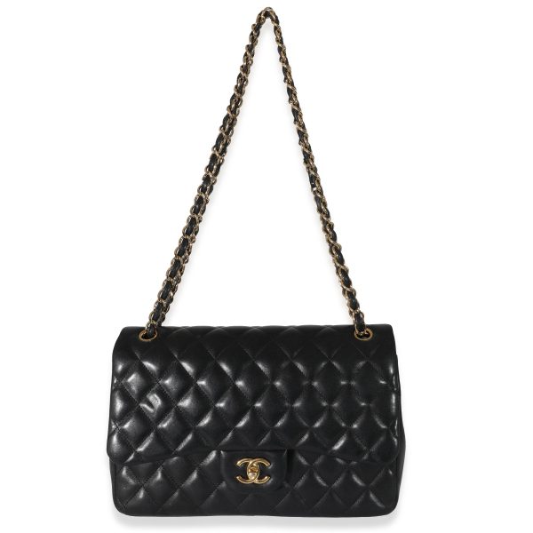 132321 av 5e943abd a056 441b 9a1c e12d7ab0d0d1 Chanel Black Quilted Lambskin Jumbo Classic Double Flap Bag