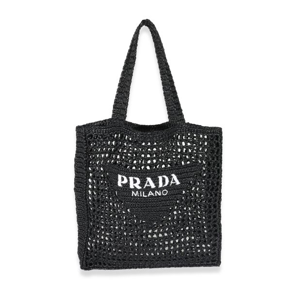 132325 fv 7965580c ef46 427b b846 454da363bec7 Prada Natural Black Raffia Logo Tote