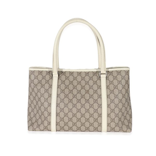 132331 bv Gucci Beige GG Supreme White Leather Joy Tote