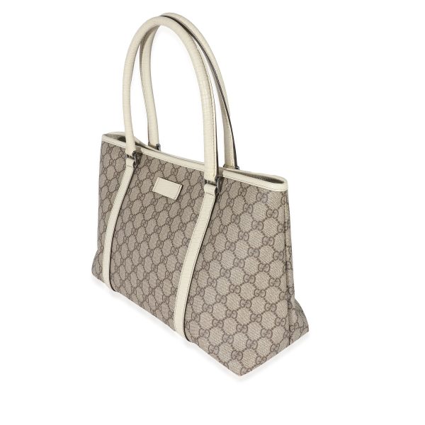 132331 sv Gucci Beige GG Supreme White Leather Joy Tote