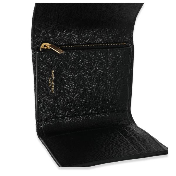 132337 bv Saint Laurent Black Grain De Poudre Matelassé Cassandre Compact Trifold Wallet