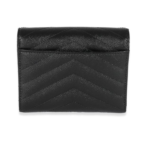 132337 pv Saint Laurent Black Grain De Poudre Matelassé Cassandre Compact Trifold Wallet