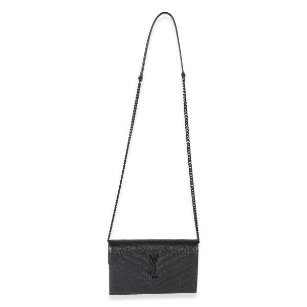 132338 bv Saint Laurent Black Matelassé Grain De Poudre Cassandre Envelope Chain Wallet