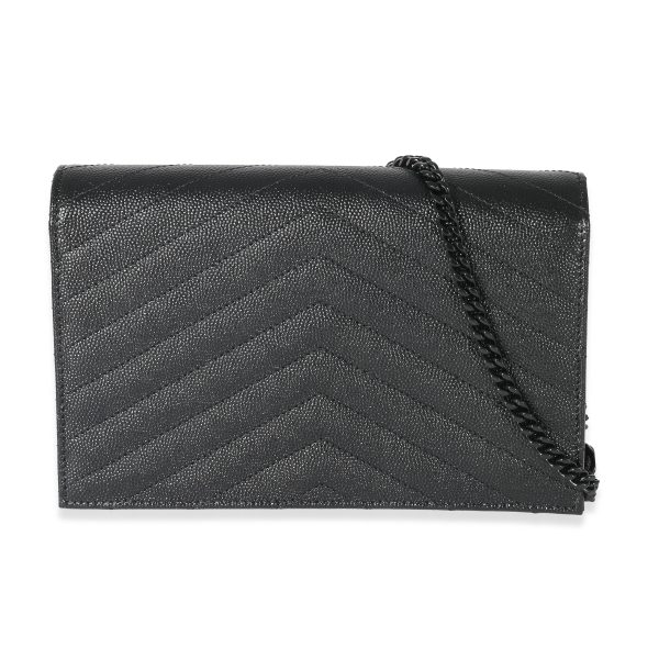 132338 pv Saint Laurent Black Matelassé Grain De Poudre Cassandre Envelope Chain Wallet