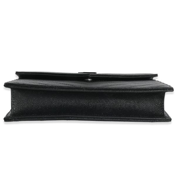 132338 stamp Saint Laurent Black Matelassé Grain De Poudre Cassandre Envelope Chain Wallet