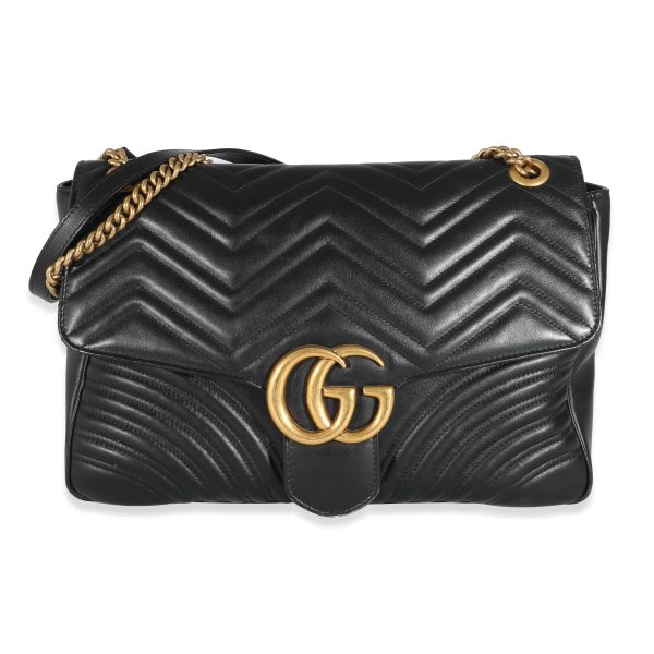 132342 fv Gucci Black Matelassé Large GG Marmont Shoulder Bag