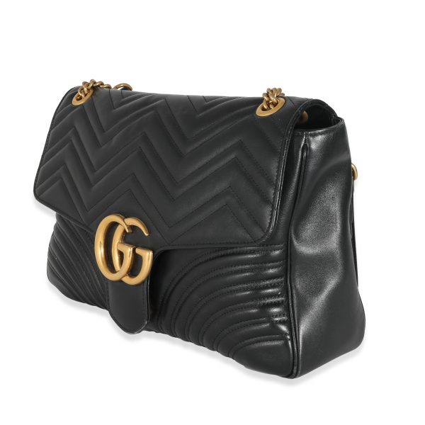 132342 sv Gucci Black Matelassé Large GG Marmont Shoulder Bag