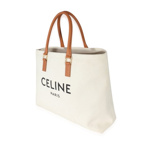 132343 sv 8aa76058 0d2a 44f1 afea 322c062c844e Celine Natural Canvas Tan Calfskin Horizontal Cabas Tote