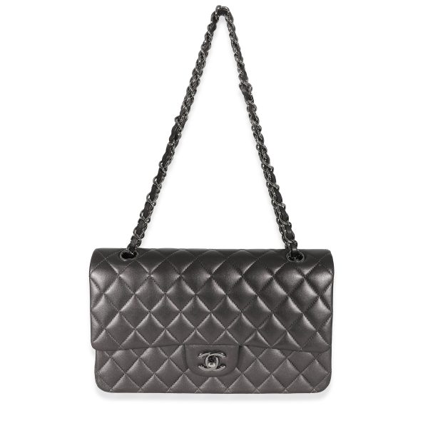 132346 bv Chanel 09A Grey Metallic Lambskin Medium Classic Double Flap Bag