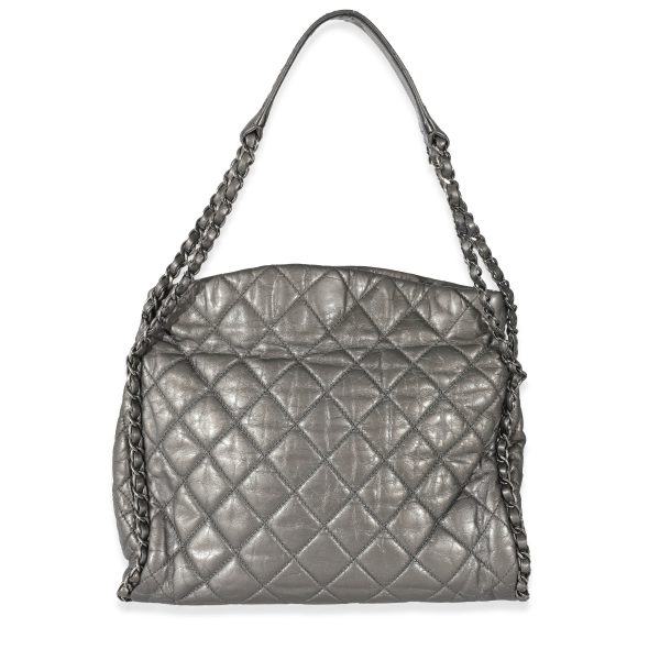 132357 fv Chanel Metallic Silver Calfskin Quilted Small Chain Me Hobo