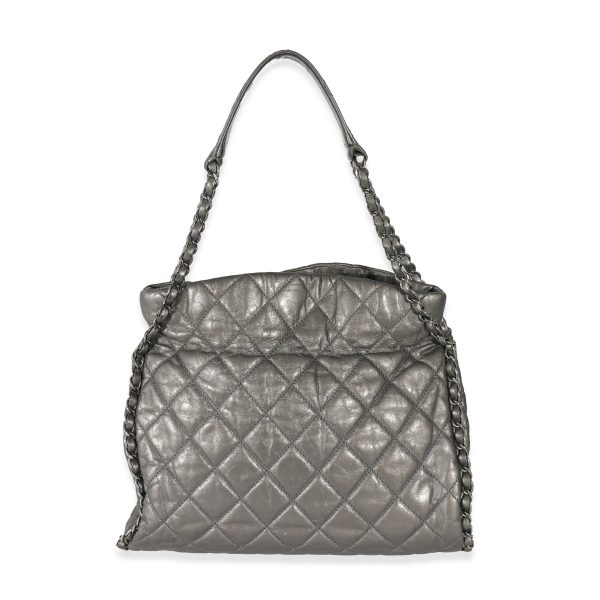 132357 stamp Chanel Metallic Silver Calfskin Quilted Small Chain Me Hobo