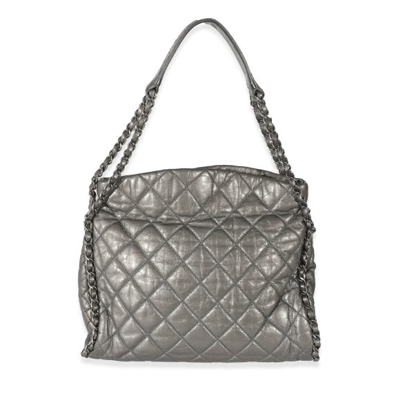 132357 sv Chanel Metallic Silver Calfskin Quilted Small Chain Me Hobo