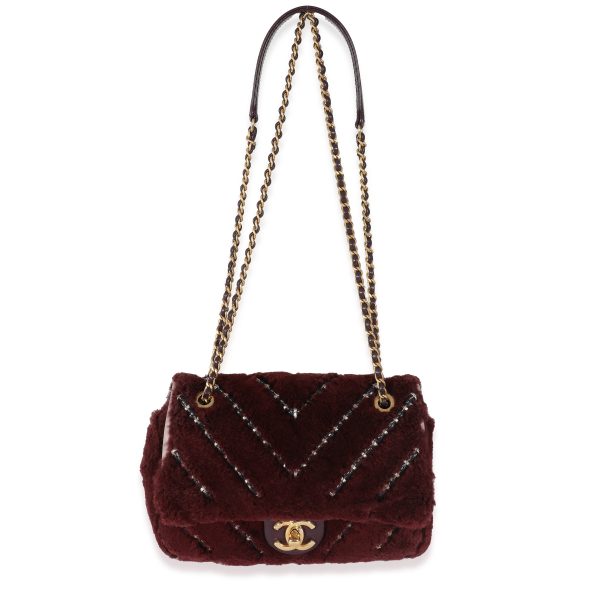 132362 ad2 Chanel Burgundy Orylag Rabbit Fur Chevron Small Single Flap Bag