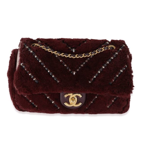 132362 fv Chanel Burgundy Orylag Rabbit Fur Chevron Small Single Flap Bag