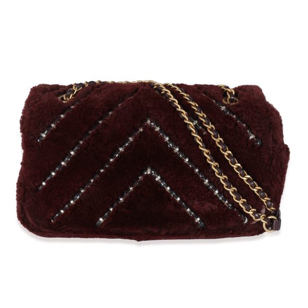 132362 pv Chanel Burgundy Orylag Rabbit Fur Chevron Small Single Flap Bag