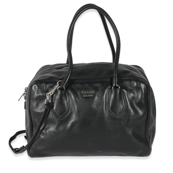 132369 fv Prada Black Soft Calfskin Medium Inside Bauletto Bag