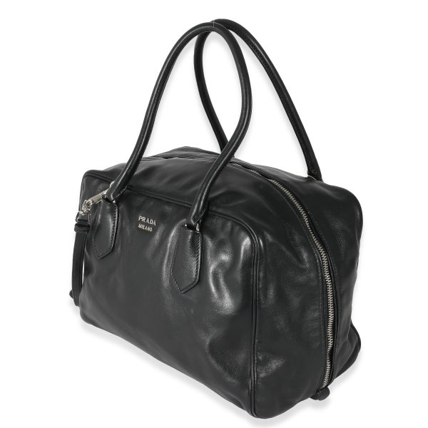 132369 sv Prada Black Soft Calfskin Medium Inside Bauletto Bag