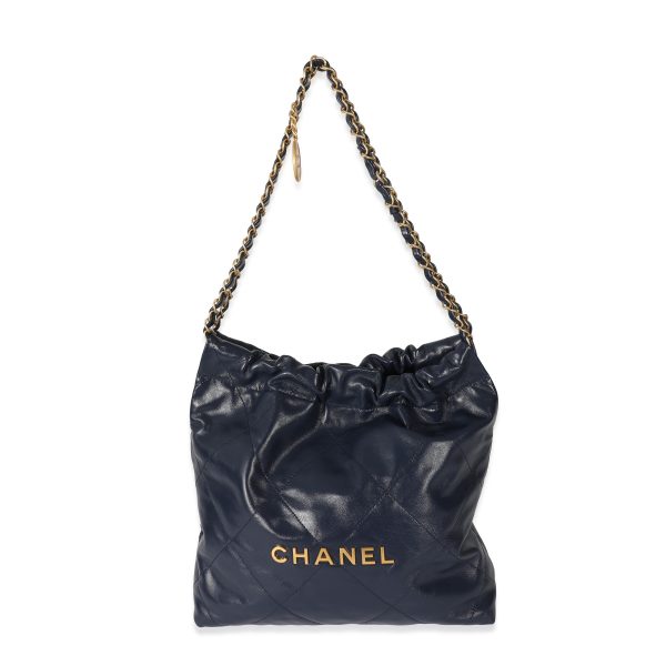 132378 fv Chanel Navy Shiny Calfskin Small Chanel 22