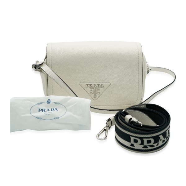 132391 ad2 bfbd7b4b 545b 476f 97f7 5bec6f6a1f59 Prada White Vitello Daino Logo Crossbody Flap Bag