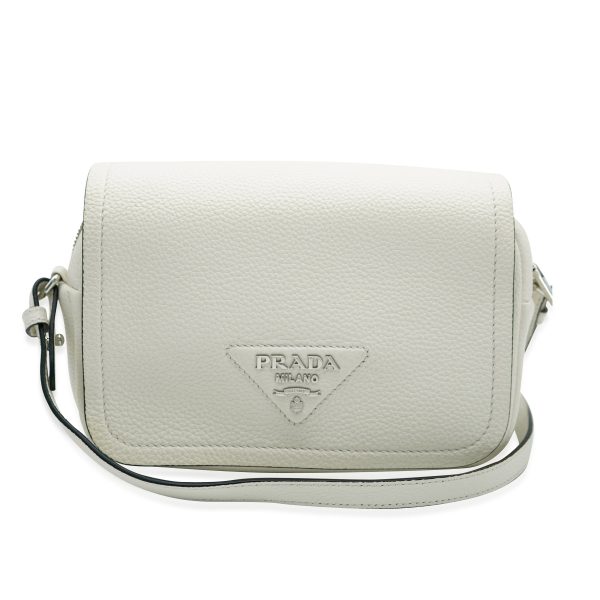 132391 fv cc517ed9 bb85 4d73 b488 96e17b2f9e39 Prada White Vitello Daino Logo Crossbody Flap Bag