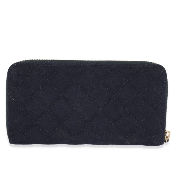 132411 pv Chanel 18A Navy Fabric Charming Long Continental Zip Wallet