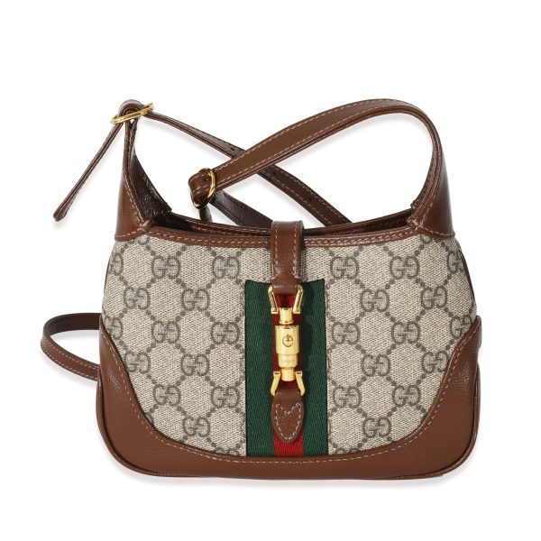 132429 fv Gucci GG Supreme Brown Leather Mini Jackie 1961 Shoulder Bag