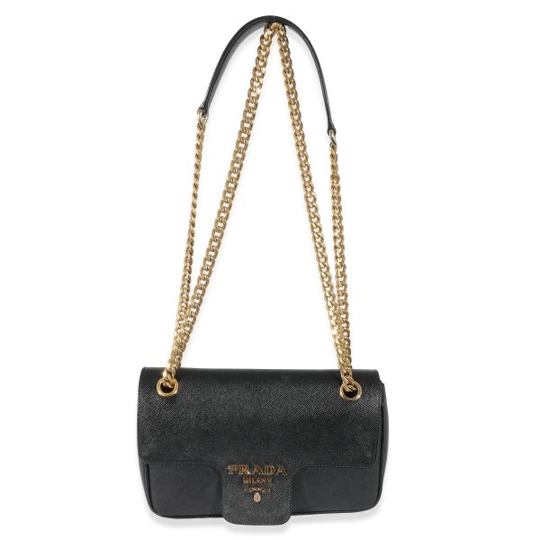 132433 ad1 Prada Black Saffiano Pattina Flap Bag