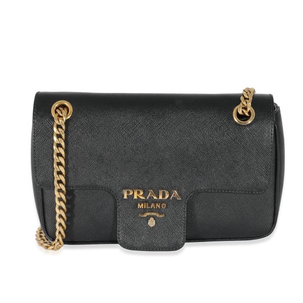 132433 fv 9036b5dc da28 41de b8f2 438e399c77cf Prada Black Saffiano Pattina Flap Bag