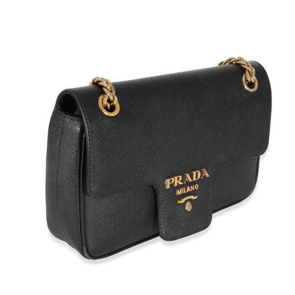 132433 stamp Prada Black Saffiano Pattina Flap Bag