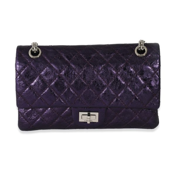 132471 fv Chanel Metallic Purple Quilted Aged Calfskin Reissue 255 225 Double Flap Bag