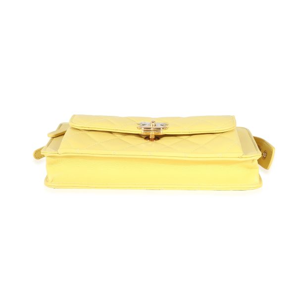 132481 box Chanel Yellow Lambskin Quilted Front Pocket Wristlet