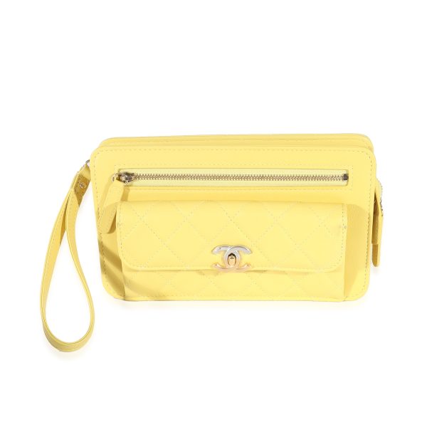 132481 fv Chanel Yellow Lambskin Quilted Front Pocket Wristlet