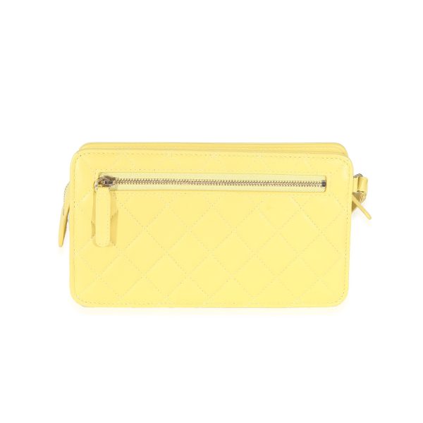 132481 stamp Chanel Yellow Lambskin Quilted Front Pocket Wristlet