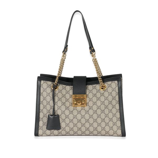 132485 fv Gucci Beige GG Supreme Medium Padlock Tote