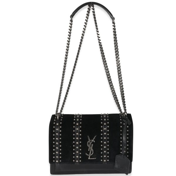 132527 bv 1f505954 6b2d 412e a825 4c5409972f6c Saint Laurent Black Leather Suede Studded Sunset Bag