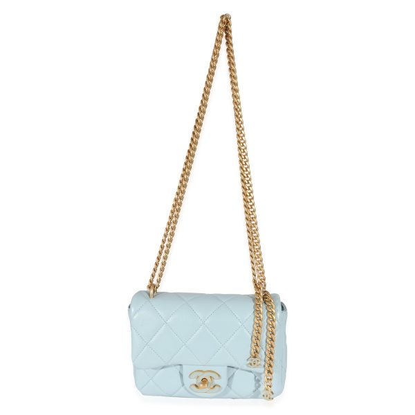 132556 bv 30018130 6316 4971 93b7 0ec63ee25e7d Chanel 22P Blue Lambskin Enamel Mini Pending Square Flap Bag