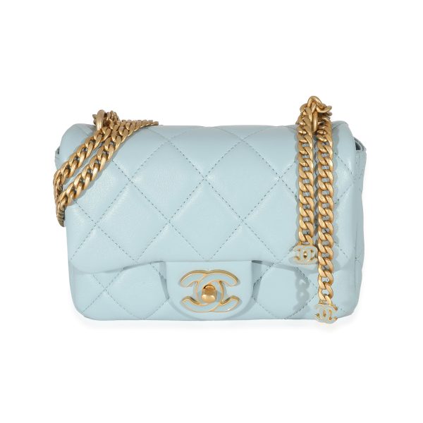 132556 fv 50feff32 5436 4708 b30c 65916deca972 Chanel 22P Blue Lambskin Enamel Mini Pending Square Flap Bag