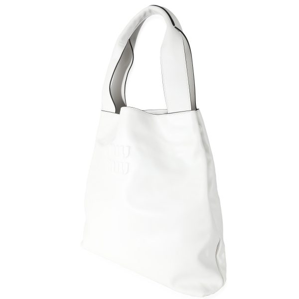 132558 fv 136aaefd 3b47 46af 9af4 4bc2612f39f5 Miu Miu White Leather Logo Embossed Hobo