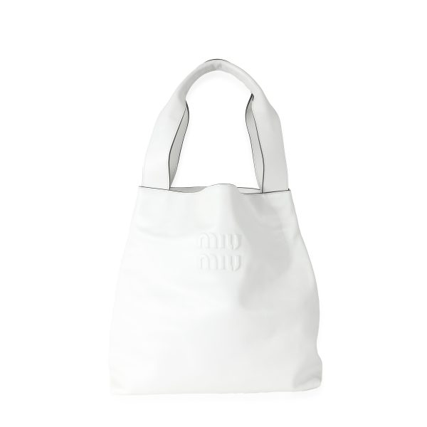 132558 sv 28e83afc b965 449f 9340 6c4269c00cd6 Miu Miu White Leather Logo Embossed Hobo