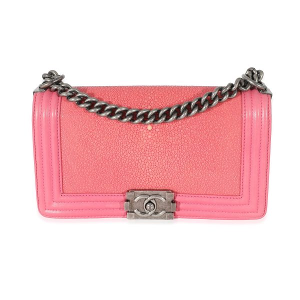 132577 fv ed9ed0a0 6b35 44e8 b0c1 f065ba6762a5 Chanel Pink Lambskin Galuchat Stingray Medium Boy Bag