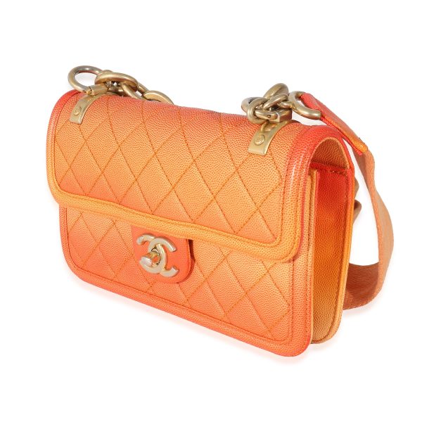 132579 sv Chanel Orange Quilted Caviar Small Sunset On The Sea Flap Bag