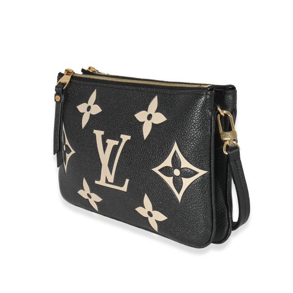 132608 sv 1177061e a25e 4171 bb57 8a7b279f4396 Louis Vuitton Black Beige Monogram Empreinte Double Zip Pochette