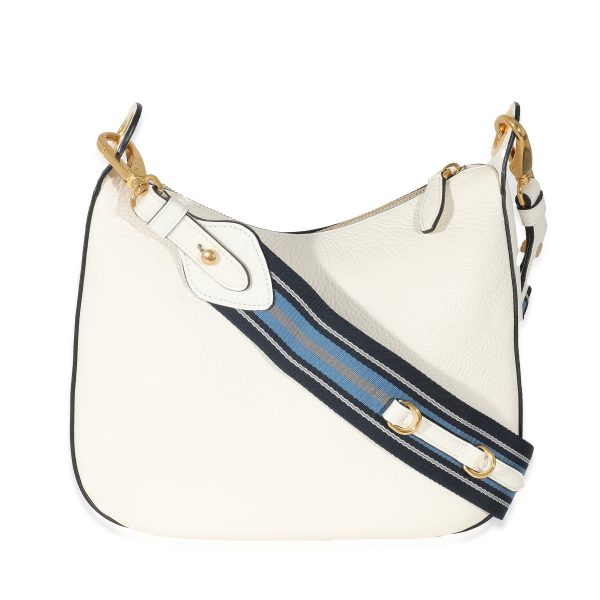 132615 pv Prada White Vitello Daino Web Crossbody