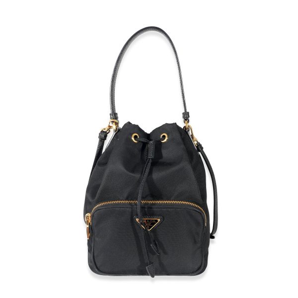 132634 fv f09f0553 7d76 4313 8fcf 667be0b38525 Prada Black Re Nylon Duet Bucket Bag