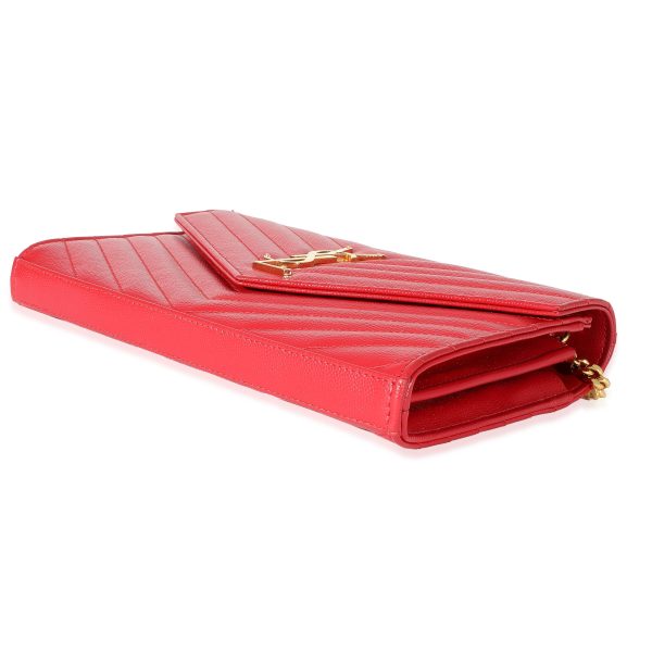 132636 box 52652ef5 7ce5 45b5 94b4 015f88b0b4b7 Saint Laurent Red Grain De Poudre Cassandre Chain Wallet