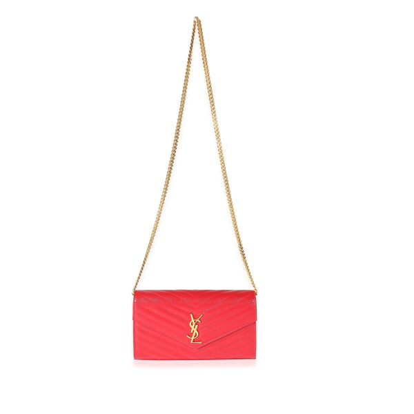 132636 bv 30a51761 c492 42d8 a17b b0801c580d85 Saint Laurent Red Grain De Poudre Cassandre Chain Wallet