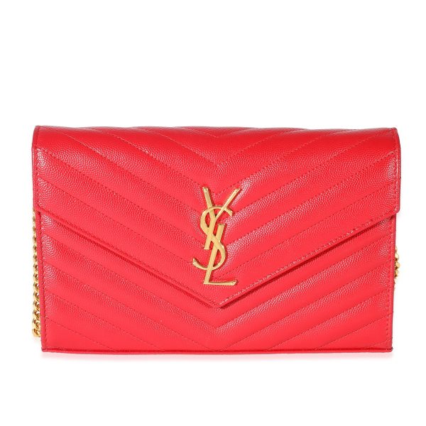 132636 fv f85528c5 fcfb 4fda 9499 6d6b5daa098e Saint Laurent Red Grain De Poudre Cassandre Chain Wallet