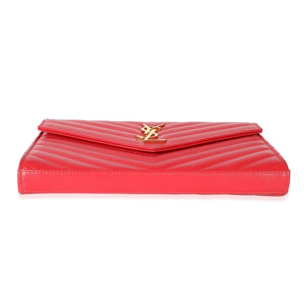 132636 stamp 1afabbfa e3b8 49fb a597 454daefdd597 Saint Laurent Red Grain De Poudre Cassandre Chain Wallet